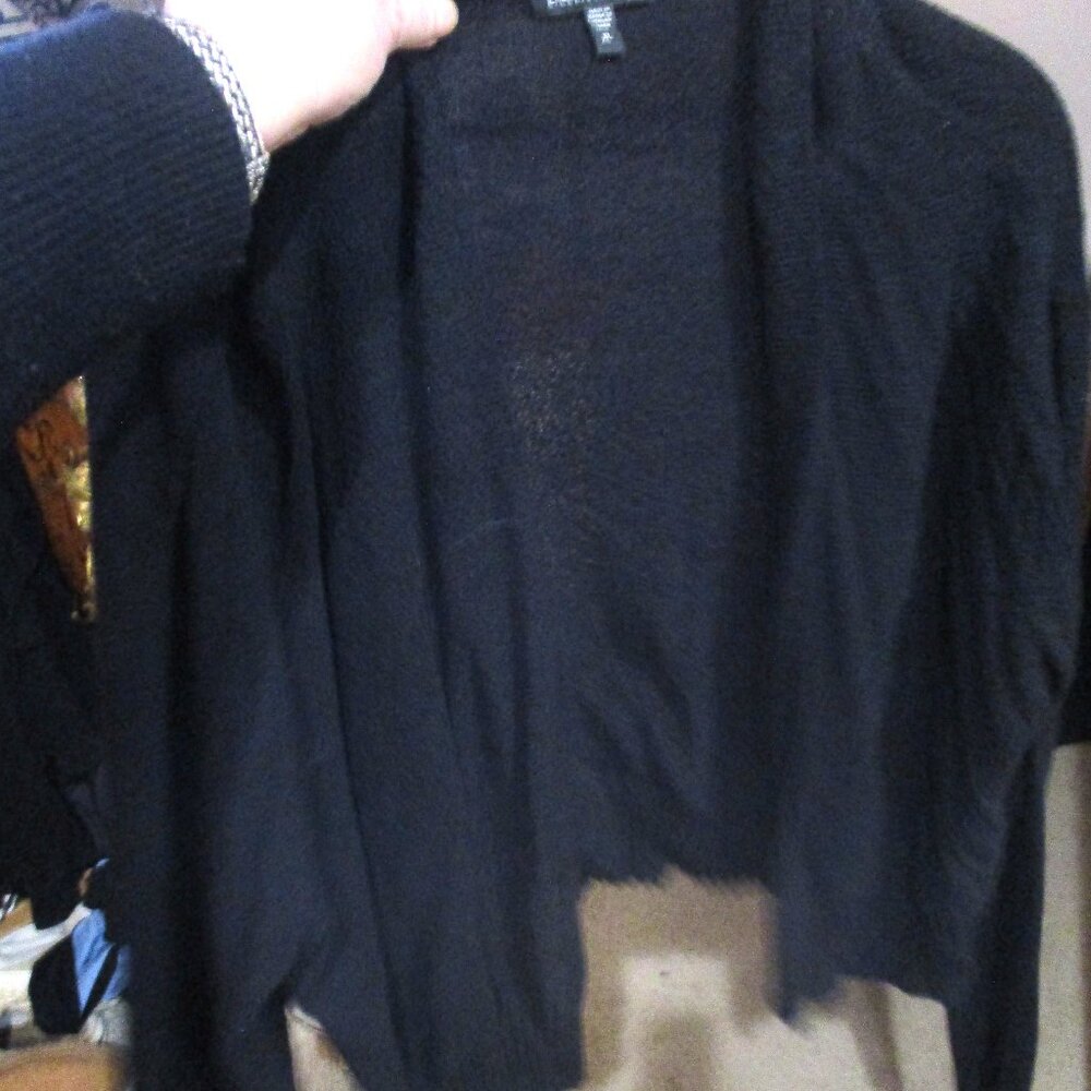 EILEEN FISHER black wool crepe cardigan xl crop